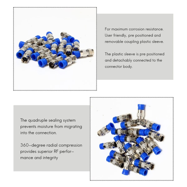 RG6 F Type Koaksial Koaksial kompresjonskobling 20Pack (blå)