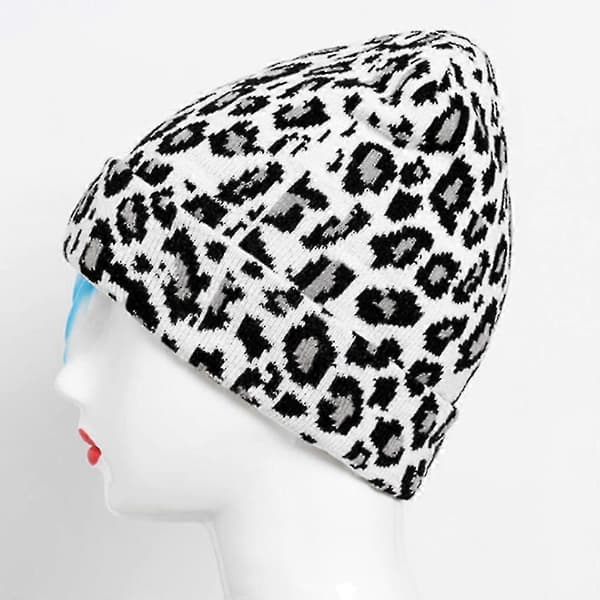 Fashion Leopardmönstrad Stickad Mössa Ullmössa För Utomhusaktiviteter