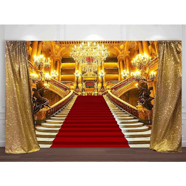 Rød Løper Palass Bakgrunn for Fotografering Kongelig Gullslott Nydelig Europeisk Hall Party Bakgrunn Vinyl Rød Scene Bakgrunner for Prom Bryllup Bursdag