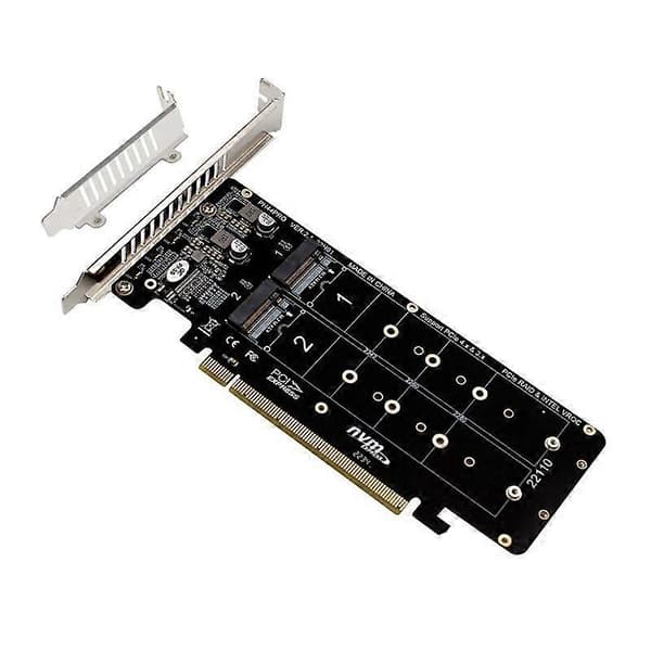 PCIE 4.0 Dubbel-Disk PCIeX16 till M.2 M-Key NVME SSD Expansionskort, Stöder 4 NVMe M.2 M Key 2280 SSD