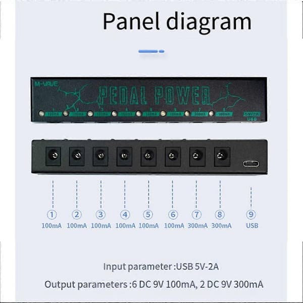 Gitarr Effektpedal Strömförsörjning 8 Isolerad DC-utgångar/ 5V USB-utgång för 9V Skydd Gitarr Tillbehör