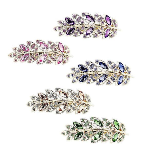 5 stk. Bladformede Hårspænder Kreative Rhinestone Legering Hår Til Piger