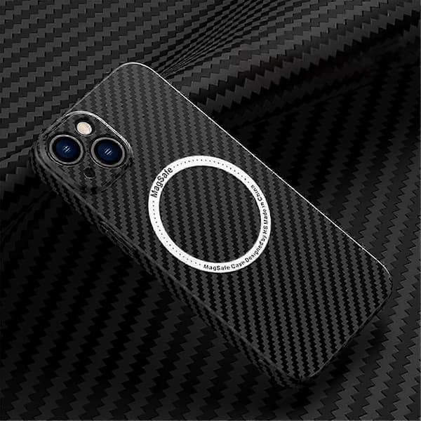 Kolfiberskyddsfodral för iPhone 15, stöder trådlös laddning skyddsfodral med magnet för iPhone 15, stötsäkert skydd av militär kvalitet