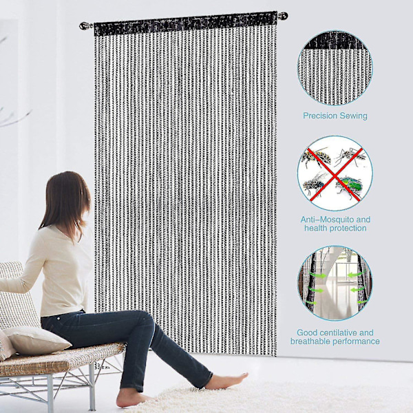 Strengedørgardin Skjerm Strenggardin For Døråpninger Skillevegg Eller Vindusgardinpanel 39\"x78.5\" (svart)