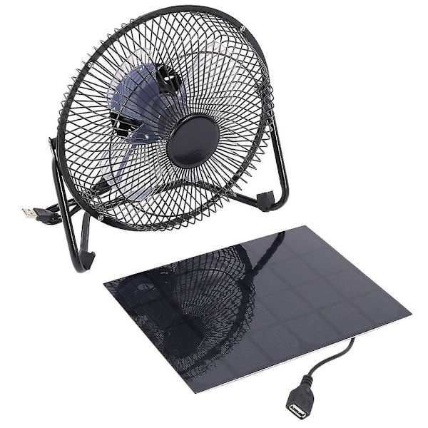 Black Solar Panel Powered +usb 5w Metal Fan 8inch Cooling Ventilation Car Cooling Fan For Outdoor T