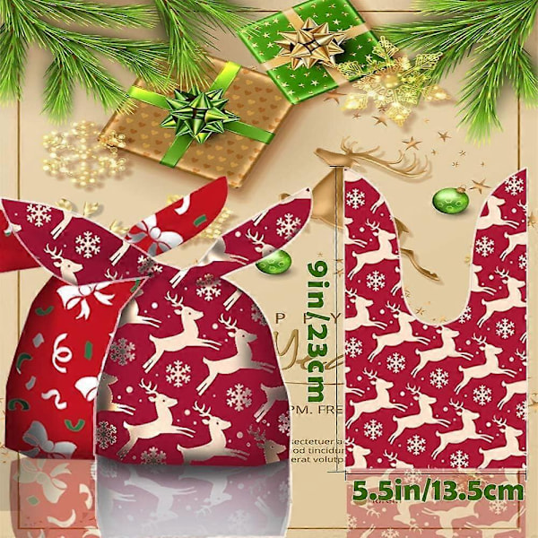 100 stk. juleslikpose Julegodteposer Gaveposer Julegaveposer med snoretræk Assorteret