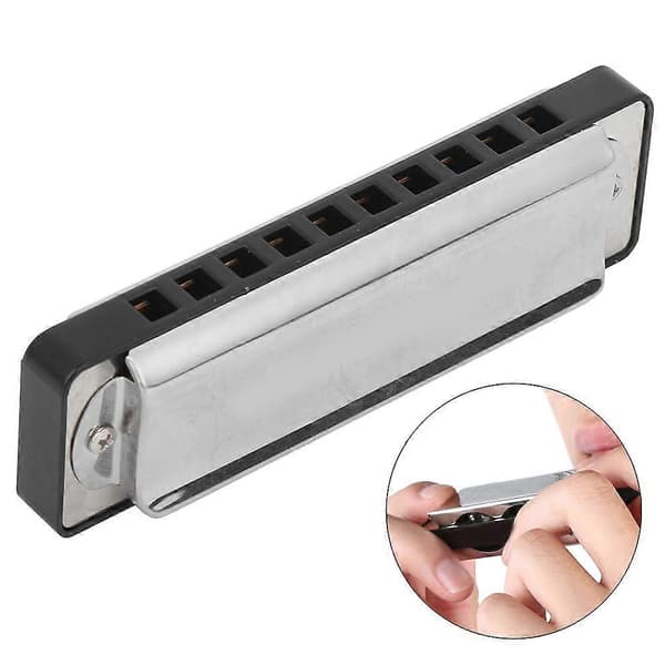 Blues Harmonica 10-Hulls Munnspill Eb-Tone ABS Harpiks Kam Begynnergaver Profesjonell (Svart)