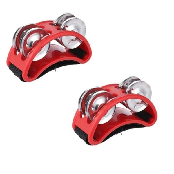 2pcs Foot Tambourine Percussion, Musical Instrument Percussion Pedal With Steel Jingle Bells - Red