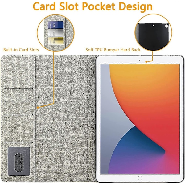 Fodral för iPad 9:e/8:e/7:e generationen (2021/2020/2019), iPad 10.2 Fodral Vikbart Ställ Kortplats, Premium Läder Klassiskt Rutigt Skydd Auto Wake/Sleep Sma