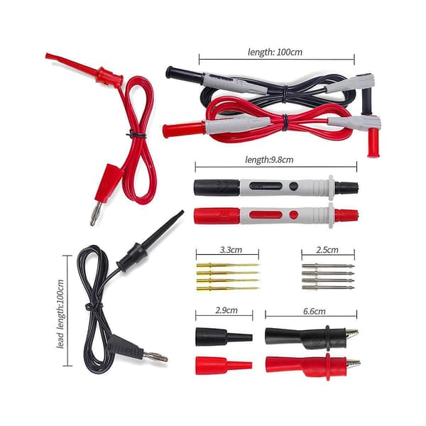 P1308b 18-delt Testleddsett 4mm Bananplugg til Testkrok Kabel Utskiftbare Multimeter Sondes Alligator