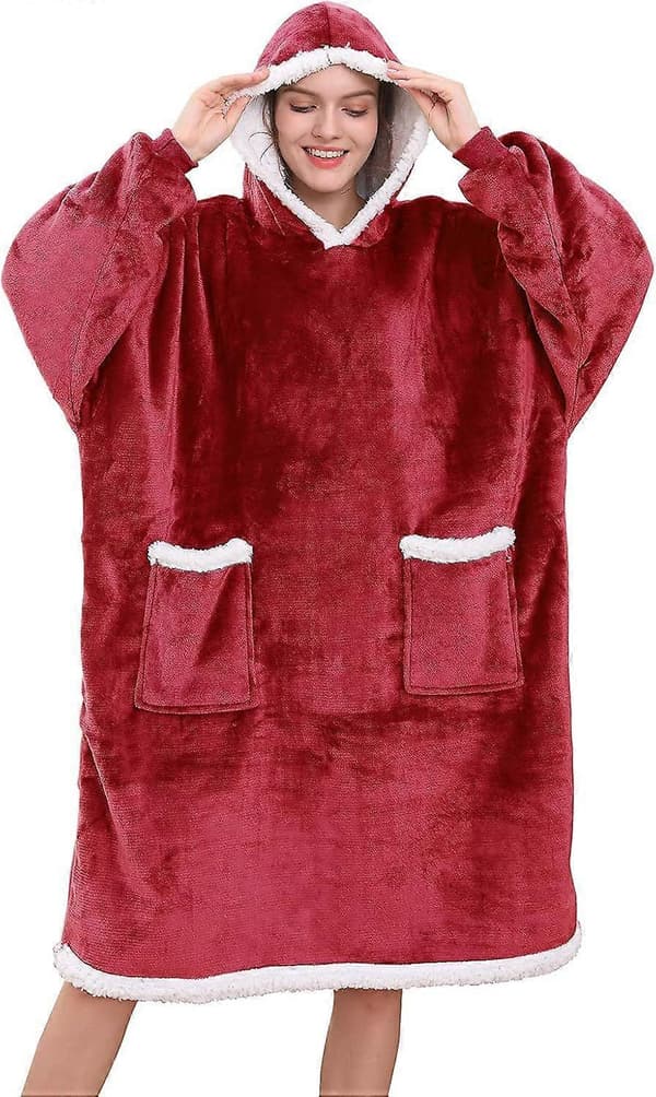 Hettegenserteppe med Lomme Dame Oversized Sherpa Hettegenser Unisex Super