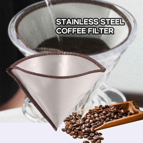 Gjenbrukbart kaffefilter i netting, papirløst kaffefilter, konisk filter i rustfritt stål, 3 til 4 kopper