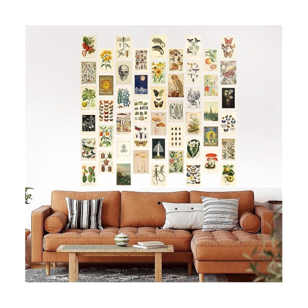 Vintage æstetisk vægcollagesæt - 50 mini botaniske Cottagecore collagekunstplakater (4 x 6), til trendy fotovæg