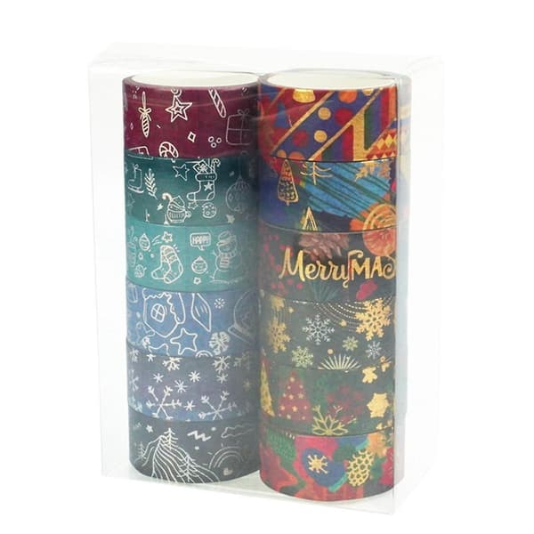 Jule Washi Tape Set 12 Ruller Vinterpynt for Kunst, DIY Håndverk, Journaler, Planleggere, Wr