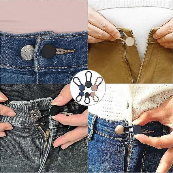 Knapper for utvidelse av jeans, 6 størrelser bukse-knapper for midjeutvidelse, fleksibel justerbar elastisk midje for kvinner og menn