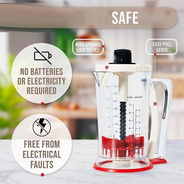 Røre Mikser og Dispenser - Pannekakerøre Dispenser - Pannekakedispenser - Røredispenser med Klemmehåndtak - 900 ml