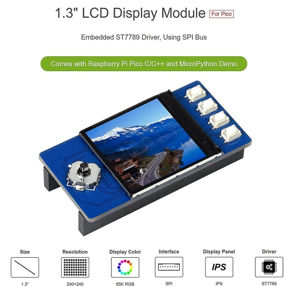 1,3 tommers LCD-skjerm for Pico, Ips-skjermmodul, 65k Rgb-farger, 240x240 piksler