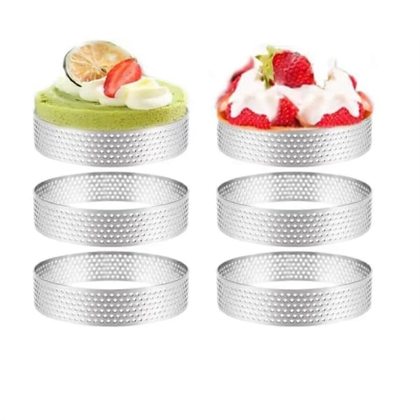 6 stk. 18 cm Sirkulære Tertringer med Hull Runde Rustfrie Fruktpai Quicher Kake Mousseform K
