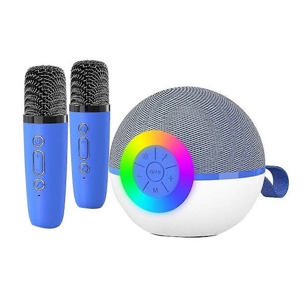 Mini Karaoke Maskin med 2 Mikrofoner, Bærbar Bluetooth Mikrofon Sang Leker med LED Lys, Julegave