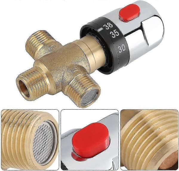 Termostatisk Blandingsventil, 3-vejs Solid Messing Termostatisk Blandingsventil, Brusesystem, Temperaturreguleringsventil til Husholdningsvarmeapparater, Type 3