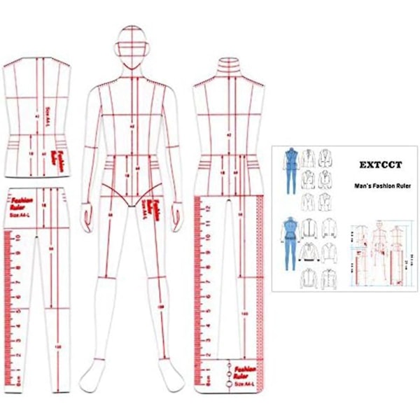 Miesten muotikuvitusviivain, set humanoidikuvion ompeluun, Cl