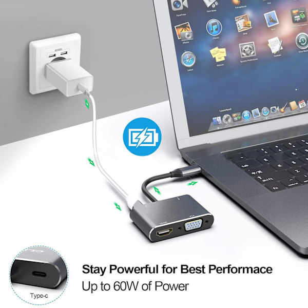 4-i-1 Type-C Hub 4K VGA 1080P Dubbelskärmsdisplay PD USB 3.0 USB-C Dockningsstation