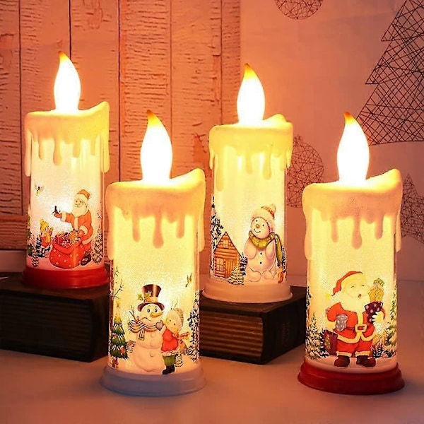 LED Julelys, Julenissen Snømann Flammeløse Lys, Juleflammeløse Lys for Julerfest Hjem