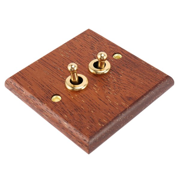 86 Type Solid Wood Panel Switch Vegglampe Retro Messing Toggle Switch Trestruktur Elektrisk Bryter S