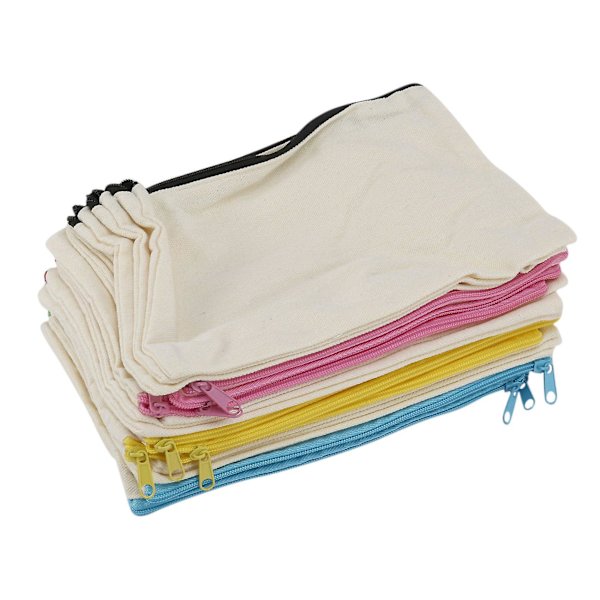 18 Stykker Canvas Makeup Taske Multifunktionel Kosmetik Taske Rejse Toilettaske Pen Pengepung Blankt DIY