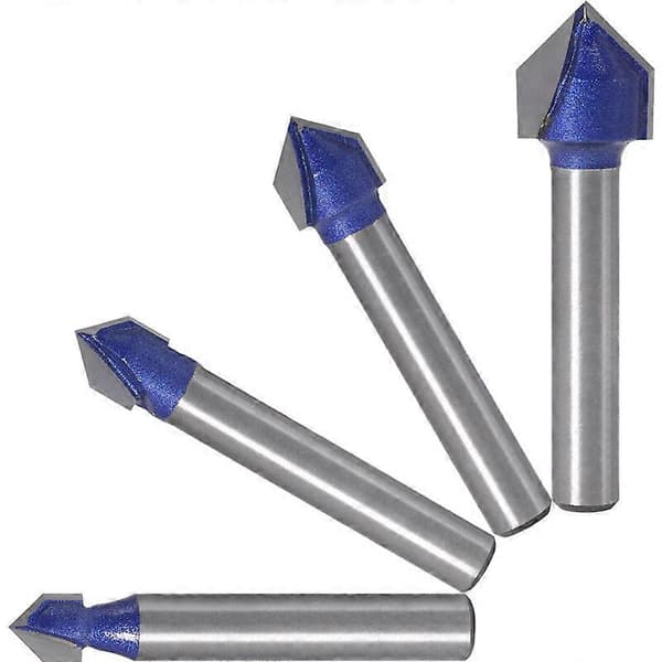 4 stk. 6,35 mm skaft V-not Solid Carbide Router Gravering 90 graders V-notfræser Træbearbejdningsværktøj
