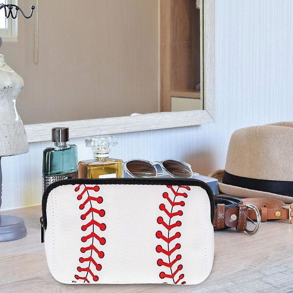 Softball Kosmetikpose Baseball Print Makeup Taske Med 2 Stk Hvid