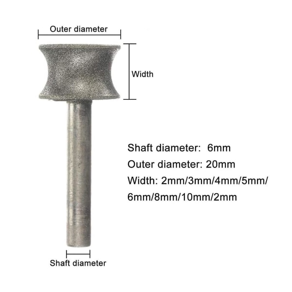 2-12mm Diamant Slibesten Slibesten Kompatibel Glas Fly Straight Edge Chamfer 6mm Skaft 3mm