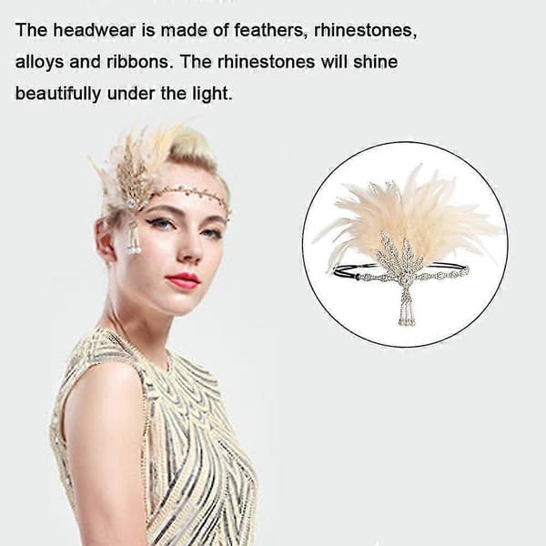 Art Deco Flapper Blad Bryllup Brude Tiara Perle Hodeplagg Hodebånd Med Fjær
