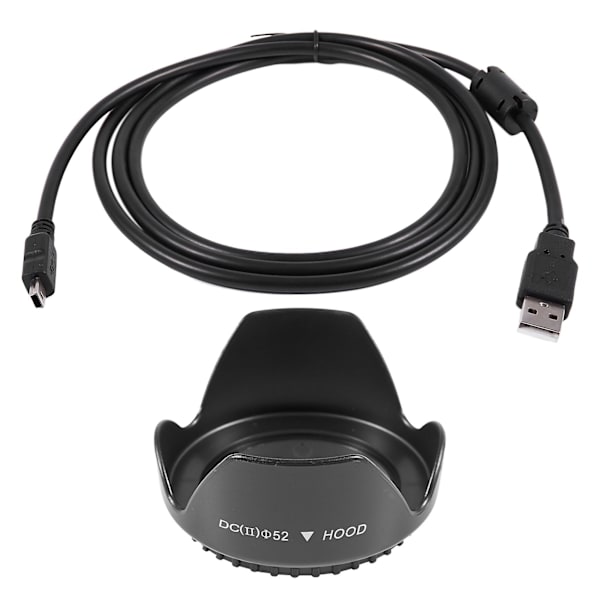 Kamera USB Datakabel Ledning Med 52mm Blomstrende Linseblænde Til D5200 D5100 D3200 Kit F3.5-5.6