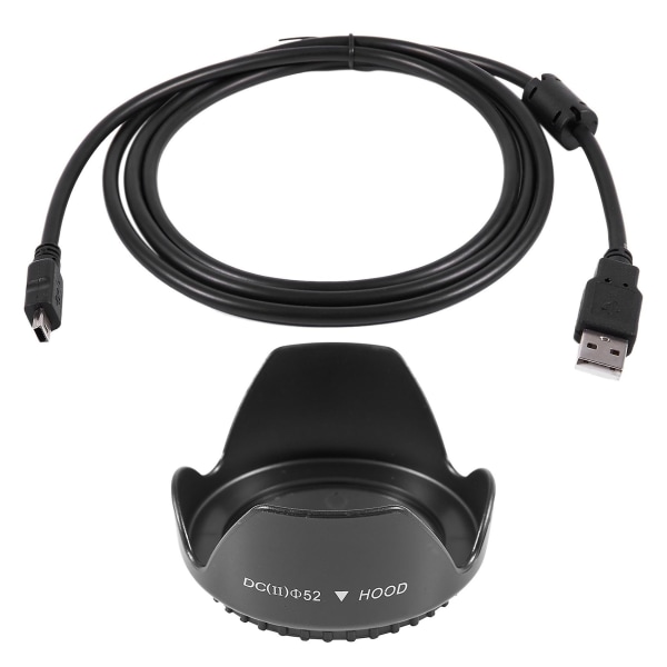 Kamera Usb-datakabelledning med 52 mm kronbladsblomst-linsehette for D5200 D5100 D3200-sett F3.5-5.6
