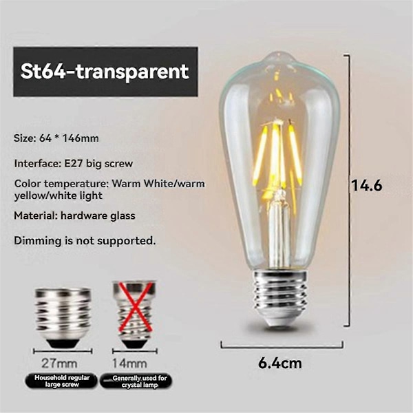 4W Vintage E27 Pære C35 ST64 G80 G95 G125 T185 LED Retro Pære