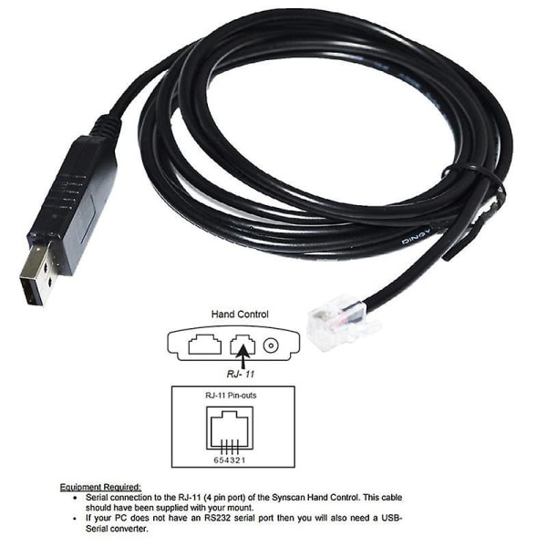 USB-RJ11/RJ12 6P4C -sovitin, sarjaväyläohjauskaapeli EQMOD-kaapeli - asennus PC-liitäntä käsikäyttöä varten