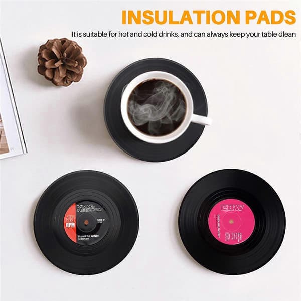 6 stk. / Sett Spinnende Retro Vinyl Plate Drikkeunderlag