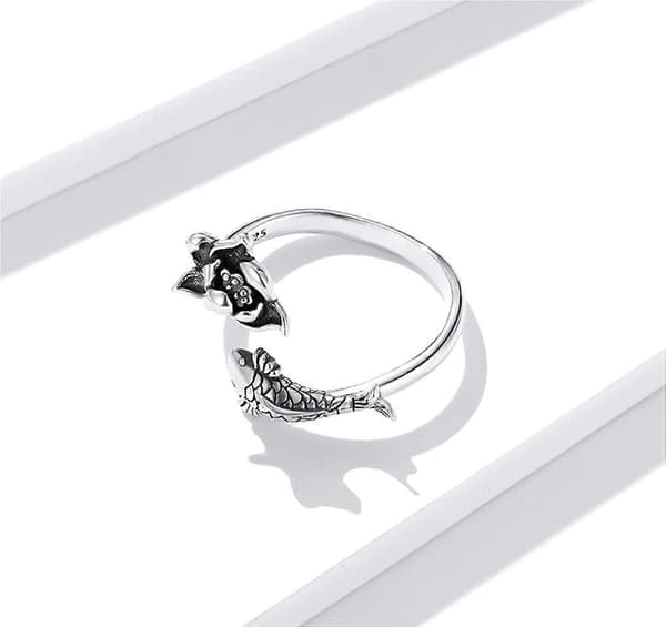 925 Sterling Silver Ring Koi-formad Lotus Justerbar Ring Smycken