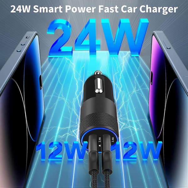 60W Dobbelt PD Biloplader, Hurtig USB-C Biladapter til Telefoner og Laptops