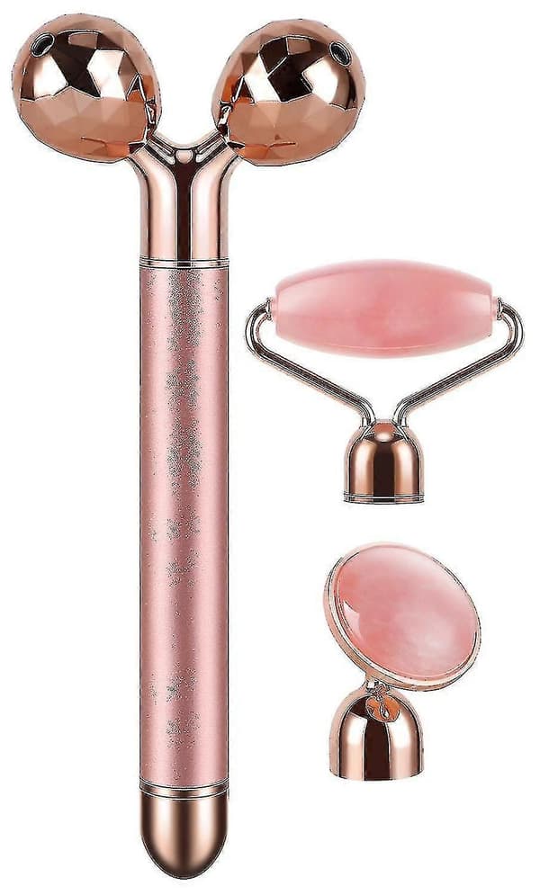 3-i-1 Elektrisk Jade Roller 3d Roller Ansiktsroller Ansiktsmassasjeapparat, Rose Quartz