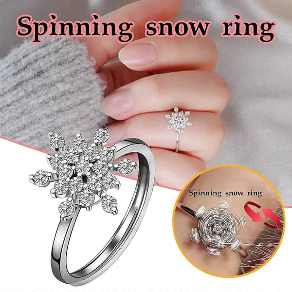 Roterande Snöflinga Ring Zirkon Öppen Ring Dam Julklapp Ornament