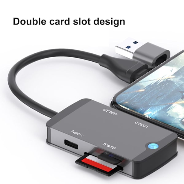 USB-C OTG-adapter med dobbel kortleser SD TF-kortspor USB3.0 Hub Minnekortleser Telefon Type-C-enheter Enkel å bruke og bære