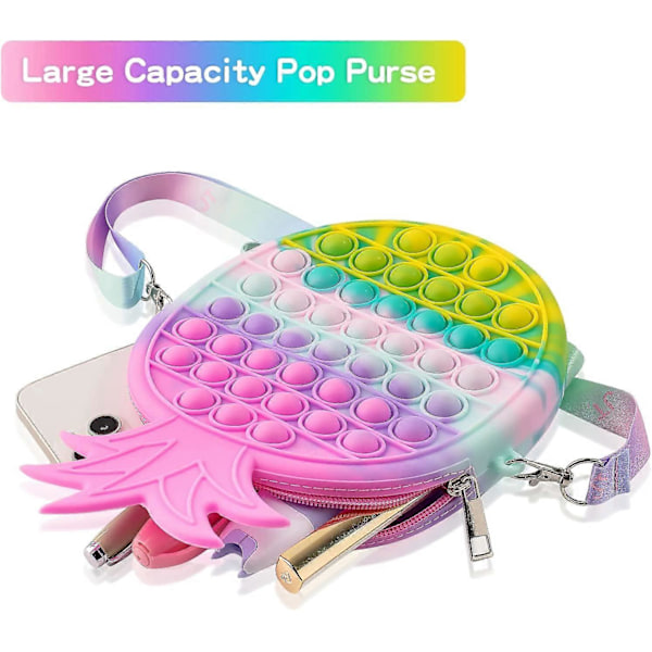 Pop Ananas Väska Fidget Leksaker för Flickor, Stor Regnbåge Pop Fidget Väska, Färgglada Tryck Bubbla Stress Relief Sensoriska Leksaker, Handväska Bästa Födelsedagspresent