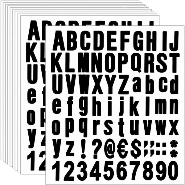 770 bitar 10 ark självhäftande vinylbokstäver siffror Kit, alfabetsnummerklistermärken för brevlåda (svart, 1 tum)