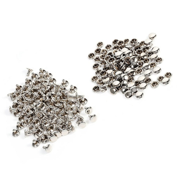 100 sæt 8 x 8 mm dobbelt hætte nitter metal læder håndværk reparationer studs pigge dekoration (sølv)
