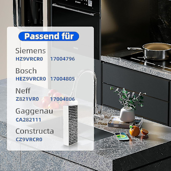 2024 4 stk. Aktivt Kulfilter til Emhætte Siemens Hz9vrcr0 17004796 / Bosch Hez9vrcr0 17004805 / Neff Z821vr0 17004806 / Gaggenau Ca282111