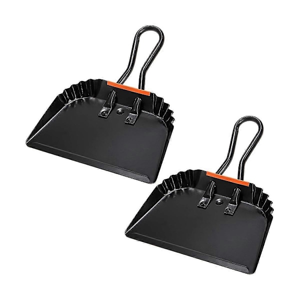 2-pack Svart Metalldammskopa, 12 tum Dammskopa för Inomhus, Utomhus, Eldstad, Industriell, Kommersiell Användning