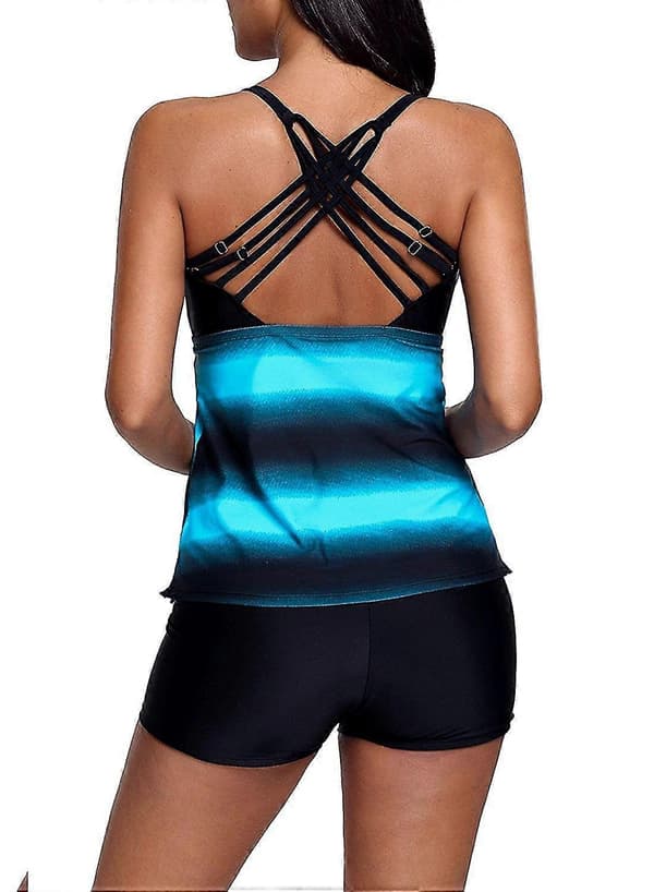 Dame Stribet Print Tankini Badedragter Beskeden 2-delt Badedragt Sæt