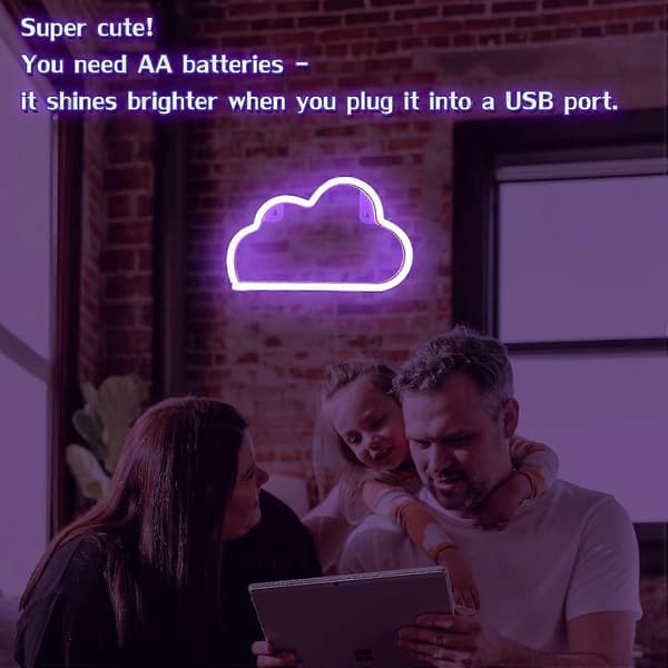 Moln Neon Skyltar, Batteridriven Eller USB-driven Skylt Formad Dekorationsbelysning Sovrum Estetisk Tonårsflicka Barnrum Jul Födelsedag - Lila